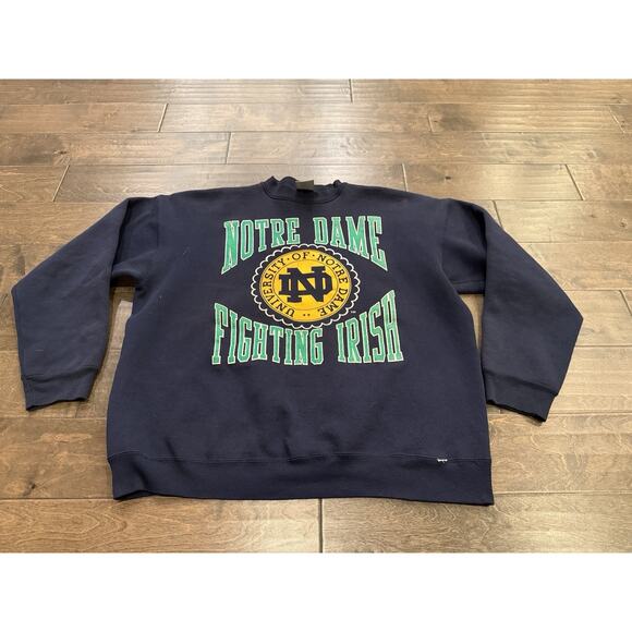 Vintage 90s Logo 7 Heavyweight Mens Navy Notre Dame Fighting Irish Sweatshirt XL - Picture 2 of 13